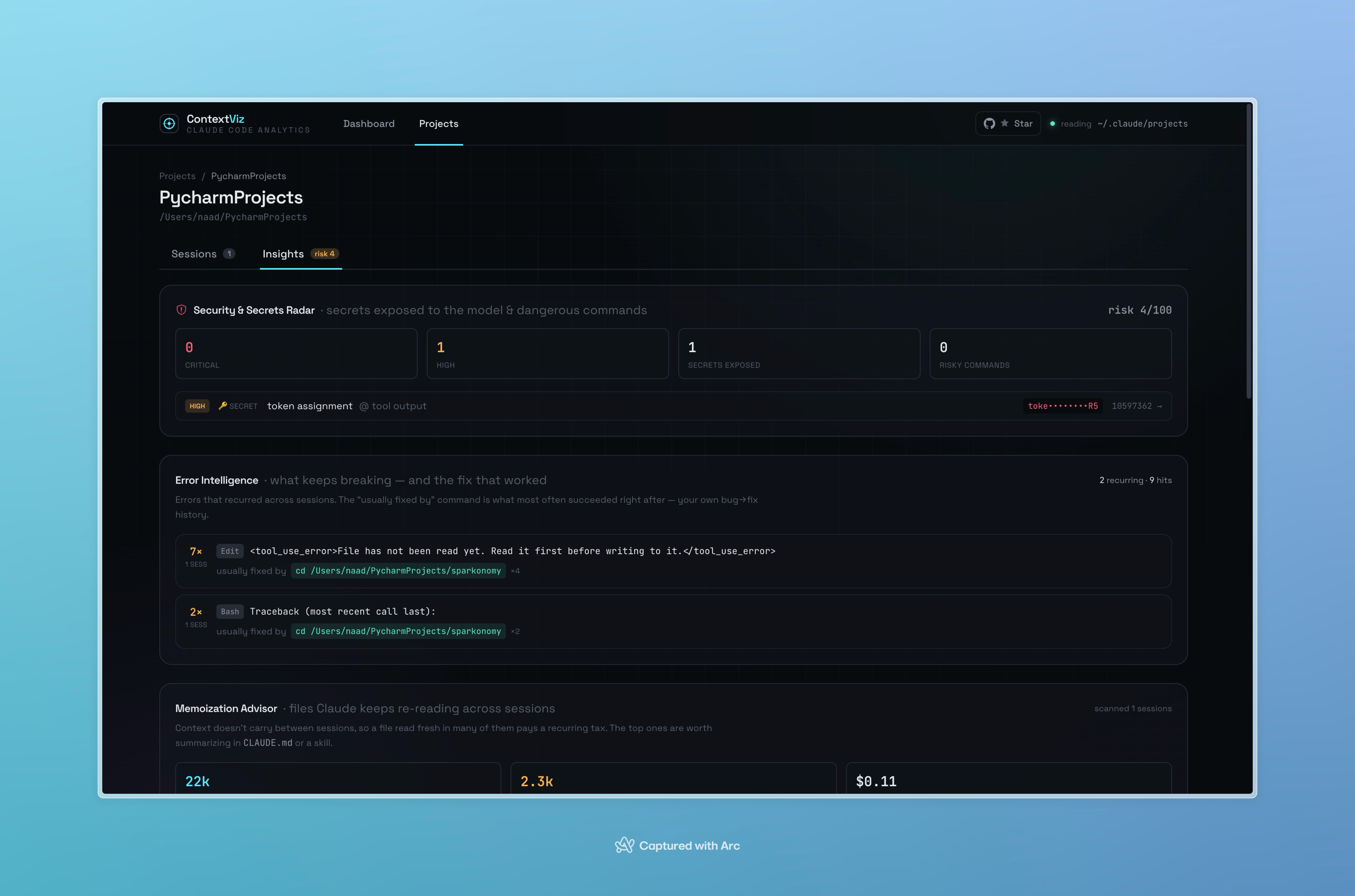Project insights: Security & Secrets Radar, Error Intelligence, Memoization Advisor