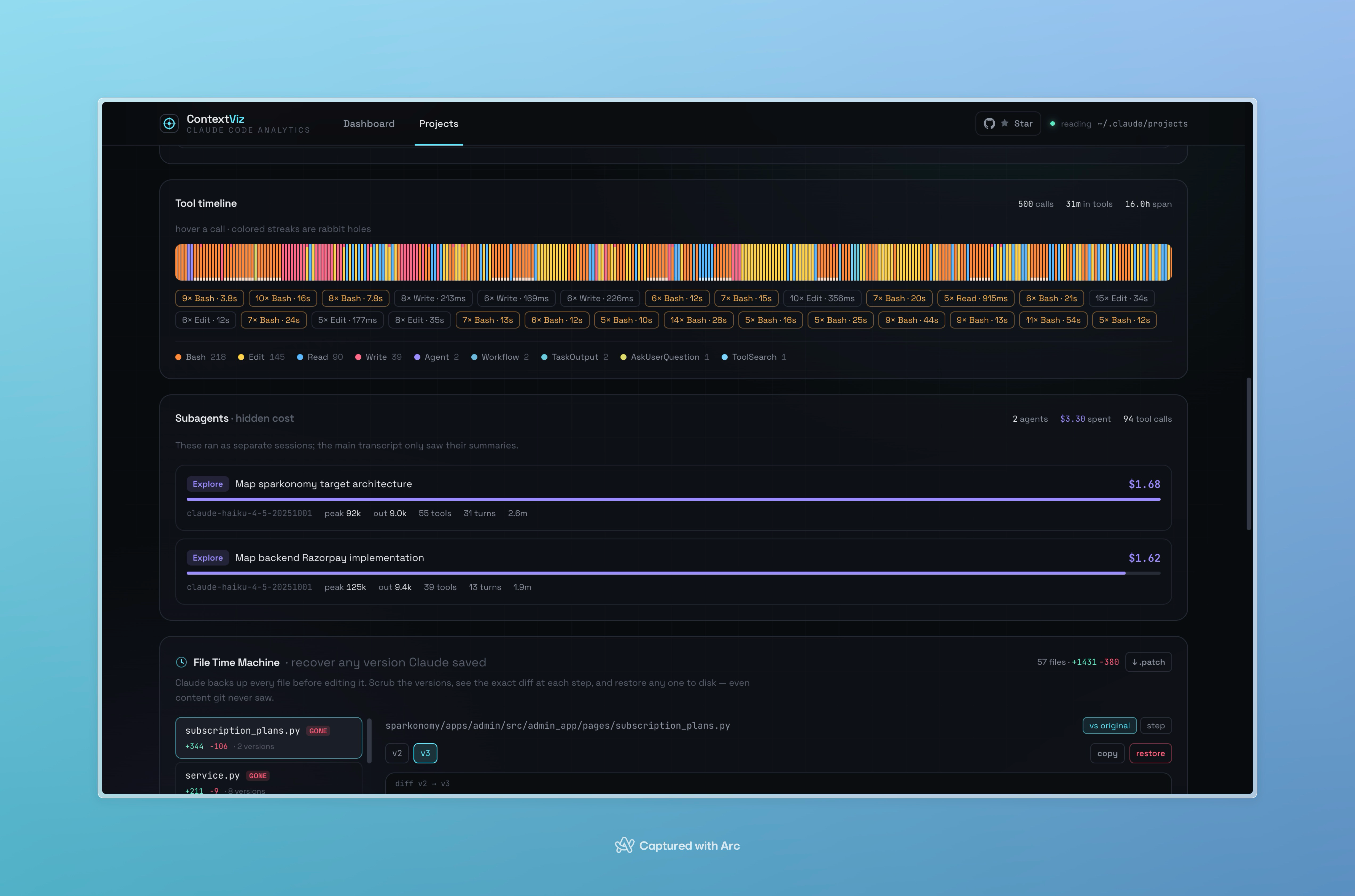 Tool timeline and the cost of spawned subagents